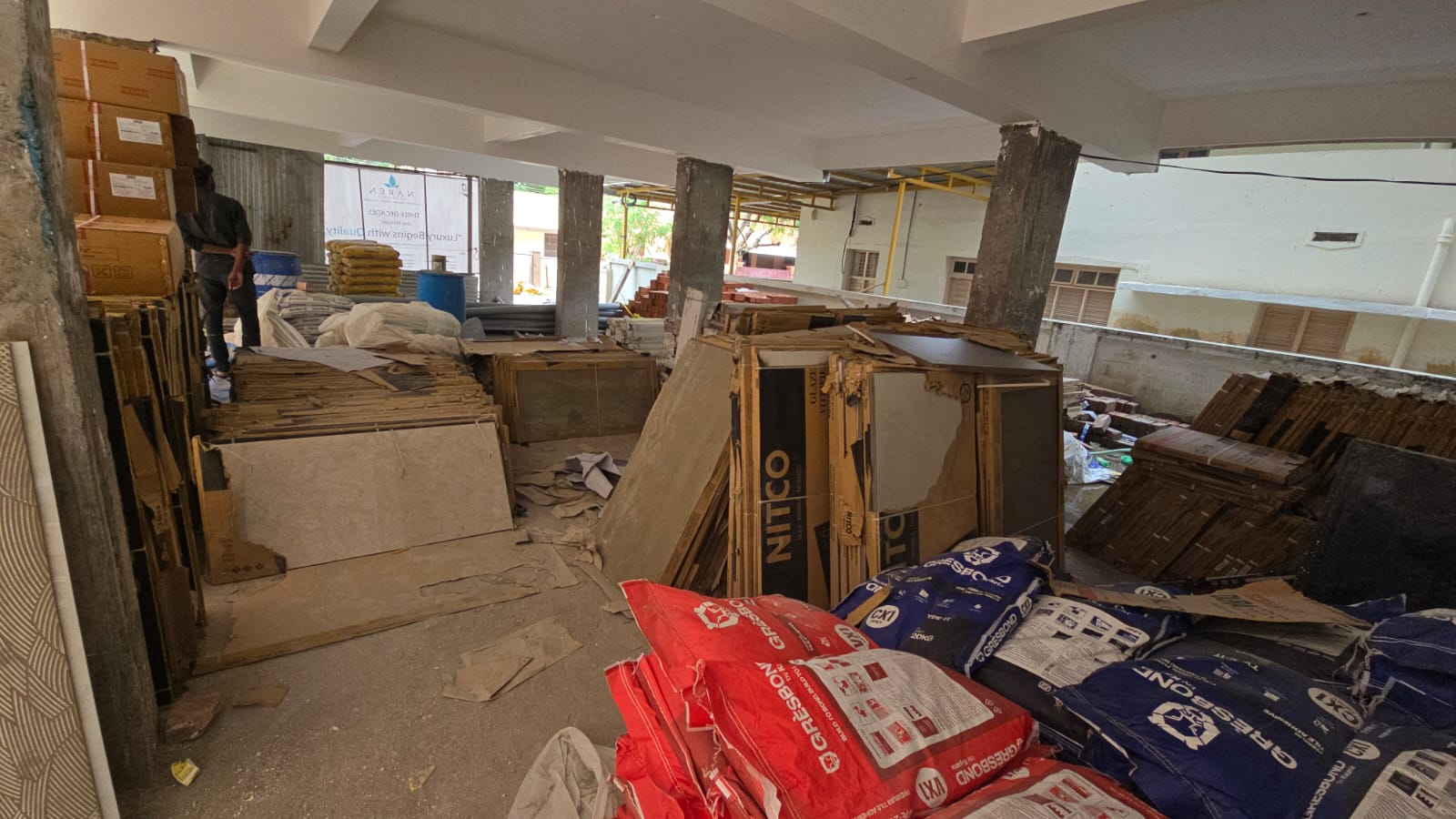 Interior construction work at the Tirunelveli residential flats site